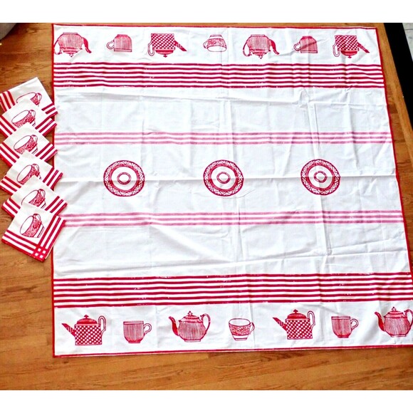 Made in the UK Designer Guild Tea Time Picnic Tablecloth & 6 Tea Cup Napkins NEW - Picture 1 of 9